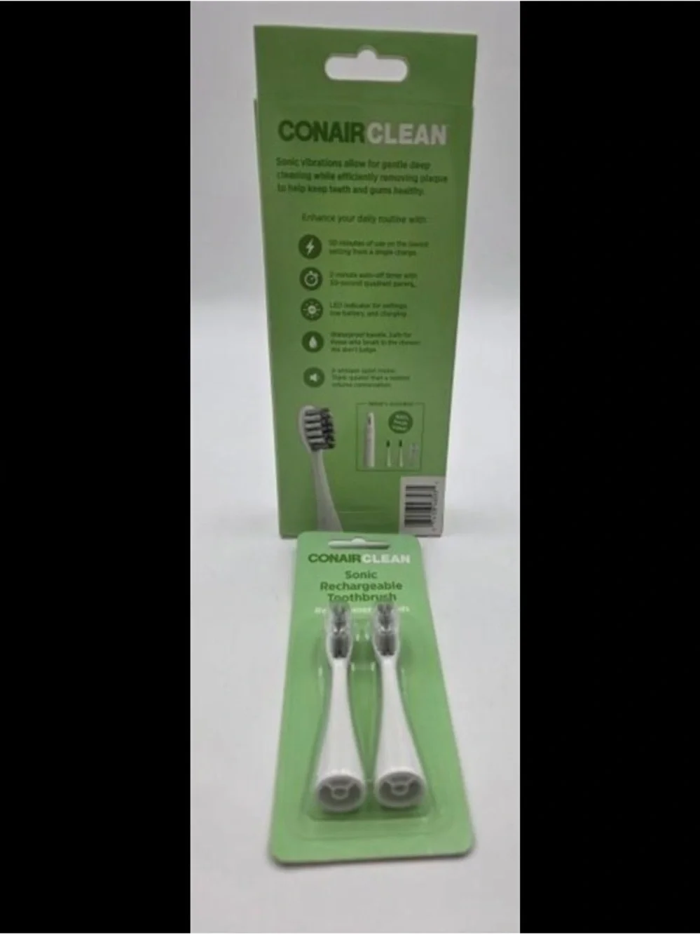 Conair Clean Sonic Rechargeable Toothbrush w/ 2 Replacement Heads NIB